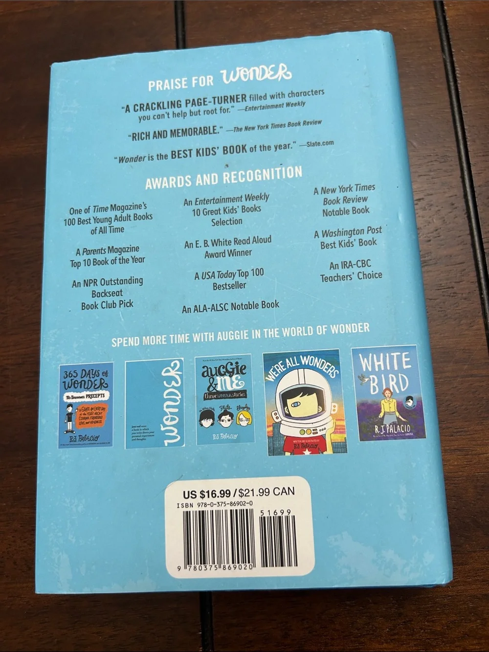 Wonder by R.J. Palacio — Blue Hardcover Book